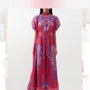 Red and Purple Puff Sleeve Resort Gown